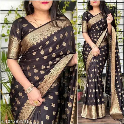 Banarasi Silk Saree With Blouse For Women (Dark Purple, 6.3M)