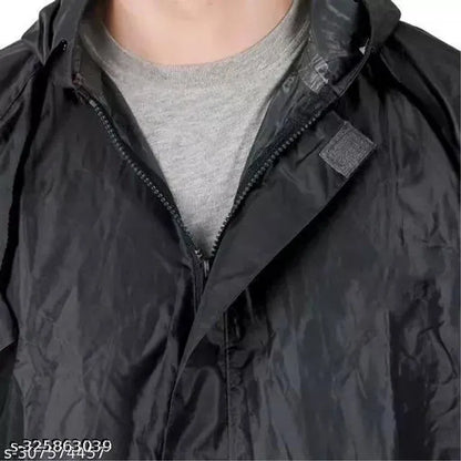 Polyester Rain Coat for Men (Black, Free Size)